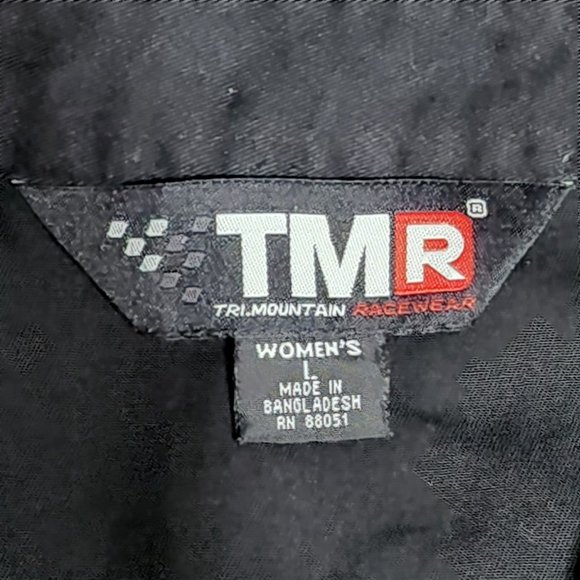 Tri Mountain Racewear Black Button Front Top w/ White Piping Size L - Picture 4 of 4